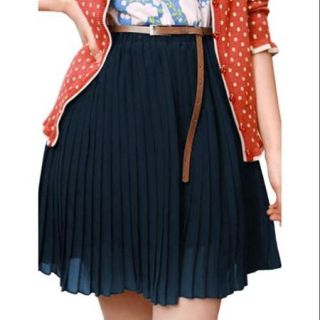 Allegra K Women's Chiffon Mini Skirt w Belt Blue (Size XL / 16)