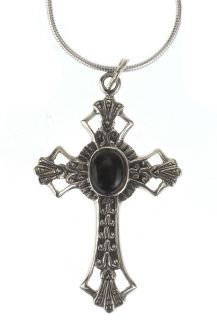 Sterling Essentials Sterling Silver 24 inch Black Onyx Cross Pendant
