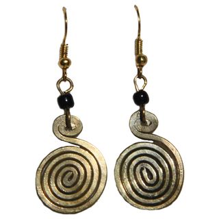 Brass Swirl and Black Glass Bead Earrings Kenya 55b7048c a369 4a4e