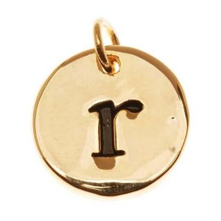 Lead Free Pewter, Round Alphabet Charm Lowercase Letter 'r' 13mm, 1 Piece, Gold Plated