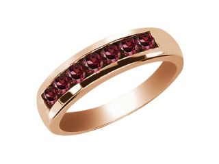 0.84 Ct Round Red VS Rhodolite Garnet 18K Rose Gold Men's Wedding Band Ring