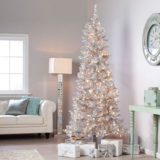 Silver Tiffany Tinsel Pre Lit Christmas Tree by Sterling Tree Company   Christmas Trees