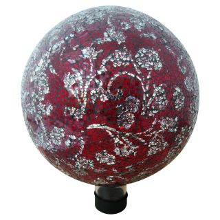 Alpine 10 in. Mosaic Glass Gazing Globe with Flower Pattern   Red   Garden Decor
