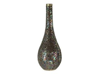 22" Gold and Blue Peacock Mosaic Decorative Hand Blown Glass Tall Vase