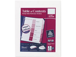 Avery 11167 Ready Index Table/Contents Dividers, 5 Tab, Letter, Assorted, 24 Sets/Box