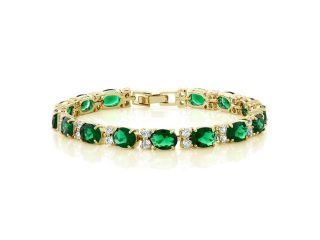 40.00 Ct Oval Green Cubic Zirconia CZ Yellow Gold Plated 7" Tennis Bracelet