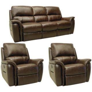 Porter Brown Leather Reclining Sofa and Two Glider/Recliner Chairs