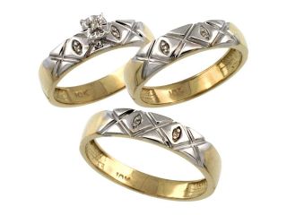 14k Gold 3 Pc. Trio His (5mm) & Hers (4.5mm) Diamond Wedding Ring Band Set, w/ 0.056 Carat Brilliant Cut Diamonds (Ladies' Sizes 5 10; Men's Sizes 8 to 14)