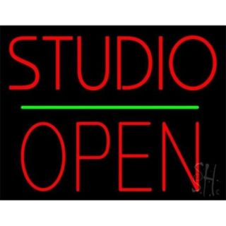 Sign Store N100 4952 Studio Open Block Green Line Neon Sign, 31 x 24 x 3 inch