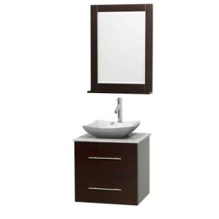 Wyndham Collection Centra 24 in. Vanity in Espresso with Marble Vanity Top in Carrara White, Marble Sink and 24 in. Mirror WCVW00924SESCMGS3M24