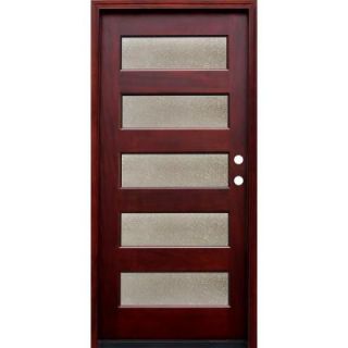 Pacific Entries 36 in. x 80 in. Contemporary 5 Lite Seedy Stained Mahogany Wood Prehung Front Door M55SDML