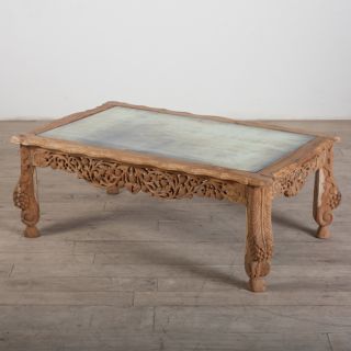 Hand Carved Teak and Glass Coffee Table (India)  