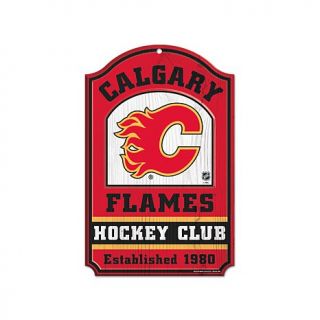 NHL Team Logo 11" x 17" Antique Wood Finish Sign   Calgary Flames   7800708