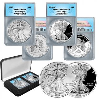2010 MS69 and PR69 DCAM ANACS Silver Eagle Dollar 2 Coin Set   7182423