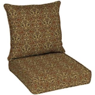 Hampton Bay Cayenne Scroll Tan Solid Quick Dry 2 Piece Deep Seating Outdoor Dining Chair Cushion Set ND01002A 9D4
