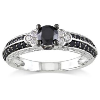 Miadora 1 CT Black Diamond TW Engagement Ring Silver Black Rhodium