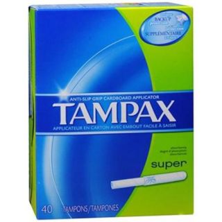 Tampax Anti Slip Grip Cardboard Applicator Tampons, Super Absorbency 40 ea (Pack of 2)