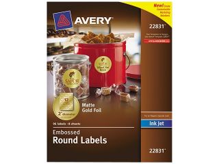 Round Labels, 2", Foil/Embosed, 120/PK, Gold AVE22831