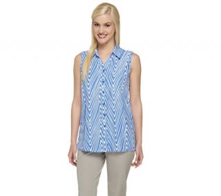 As Is Susan Graver Printed Sleeveless Button Front Blouse —