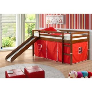 Donco Kids Twin Loft Tent Bed with Slide   Light Espresso