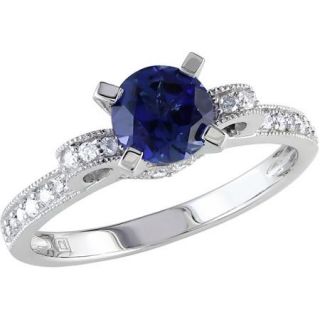 1 Carat T.G.W. Created Blue Sapphire and 1/4 Carat T.W. Diamond 10kt White Gold Engagement Ring