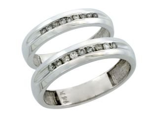 14k White Gold 2 Piece His (5mm) & Hers (4mm) Diamond Wedding Ring Band Set w/ 0.27 Carat Brilliant Cut Diamonds; (Ladies Size 5 to10; Men's Size 8 to 14)