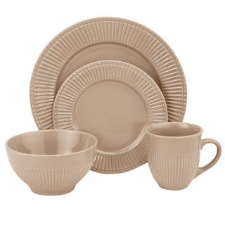 Lorren Home Trends 32 piece Embossed Taupe Stoneware Dinner Set