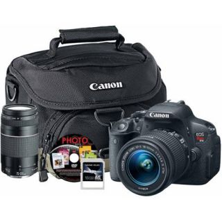 Canon Black EOS Rebel T5i Digital SLR Camera with 18 Megapixels and 18 55mm and 75 300mm Lenses Included