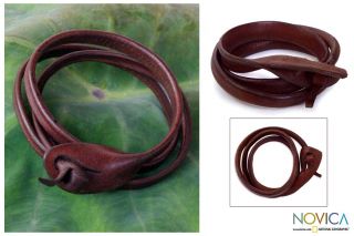 Leather Brown Triple Twist Bracelet (Thailand)   Shopping