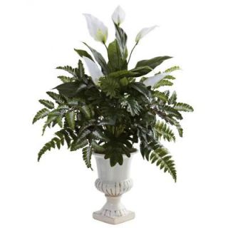 Nearly Natural Mixed Greens and Spathyfillum with Decorative Urn 6783