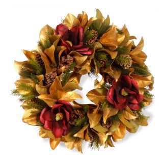 Jane Seymour Gold Leaf Holiday Magnolia 27 in. Wreath   Christmas Wreaths