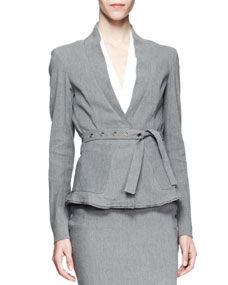 Donna Karan Belted Linen Blend Suiting Jacket, Gray