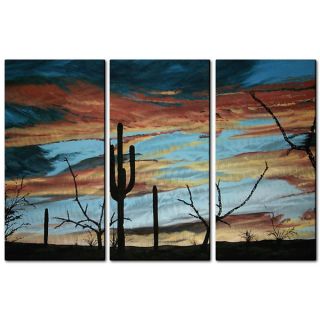 Patricia Ackor Sunset with Saguaro III 3 piece Metal Wall Hanging