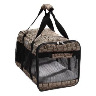 PET LIFE Airline Approved Zippered Folding Medium Cage Carrier in Paw Print Design   Medium B13DSMD