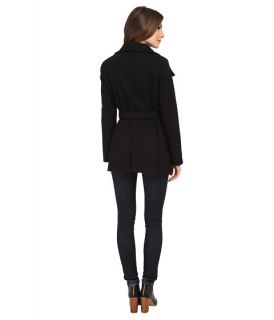 Calvin Klein Double Breasted Stand Collar Belted Peacoat Black Basket