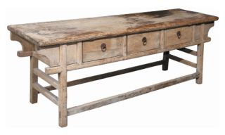 3 Drawer Reclaimed Wood Butcher Table / Server   Driftwood