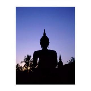 Silhouette of Buddha and temple during sunset, Sukhothai, Thailand Poster Print (18 x 24)