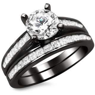 Noori 14k Black Gold 1 3/4ct Round Princess Cut Diamond Engagement