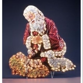 48" Kneeling Santa With Baby Jesus Lighted Holographic Christmas Yard Art