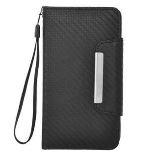 Insten Carbon Fiber Leather Wallet Case Lanyard w/card slot For Samsung Galaxy S5   Black