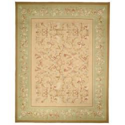 Hand Knotted French Aubusson Beige Wool Area Rug (8 x 10