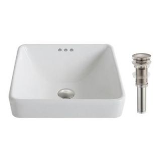 KRAUS Elavo Semi Recessed Bathroom Sink in White with Pop Up Drain in Brushed Nickel KCR 281 BN