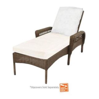 Hampton Bay Spring Haven Grey Wicker Patio Chaise Lounge with Cushion Insert (Slipcovers Sold Separately) 55 20352