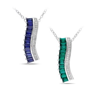 by Miadora Sterling Silver Baguette Cut Emerald or Sapphire Necklace