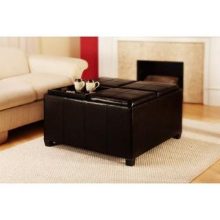 Designs4Comfort Faux Leather Cocktail Storage Ottoman with 4 Tray Tops, Espresso