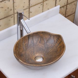 Elite 1415/ 882002 Tempered Glass Bronze Oval Bathroom Vessel Sink and