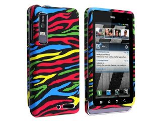 Insten Colorful / Rainbow Zebra Snap on Case + Clear Reusable Screen Protector Compatible with Motorola Droid 3 XT862