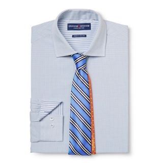 Mens Check Dress Shirt & Stripe Tie Set Blue   Graham & Graham