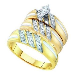 10K Yellow Gold 0.29ctw Shiny Channel Diamond Diagonal Marquise Trio Set Ring