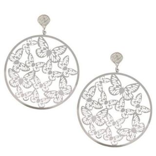 La Preciosa Stainless Steel Large Circle Butterfly Earrings Silver
